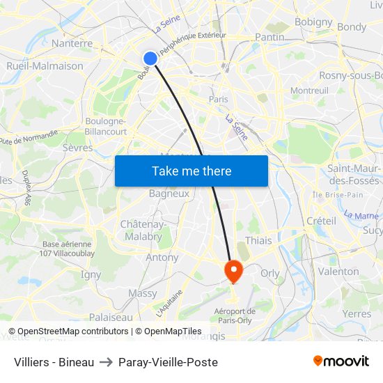 Villiers - Bineau to Paray-Vieille-Poste map