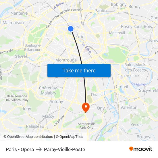 Paris - Opéra to Paray-Vieille-Poste map