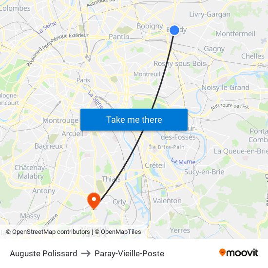 Auguste Polissard to Paray-Vieille-Poste map