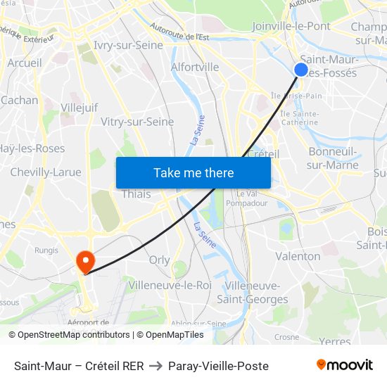 Saint-Maur – Créteil RER to Paray-Vieille-Poste map