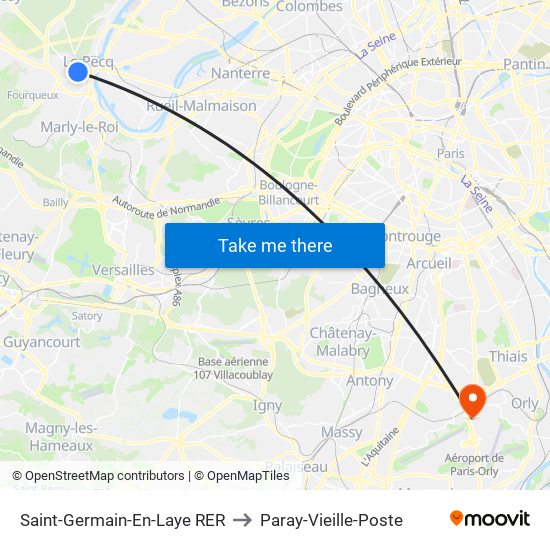 Saint-Germain-En-Laye RER to Paray-Vieille-Poste map