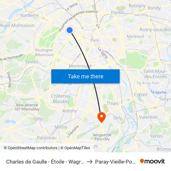 Charles de Gaulle - Étoile - Wagram to Paray-Vieille-Poste map