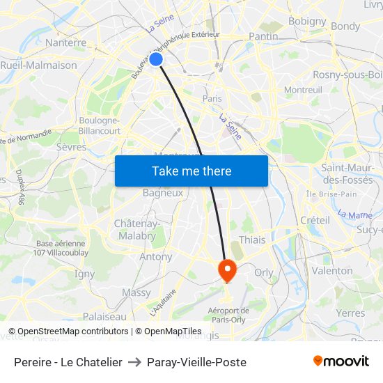 Pereire - Le Chatelier to Paray-Vieille-Poste map