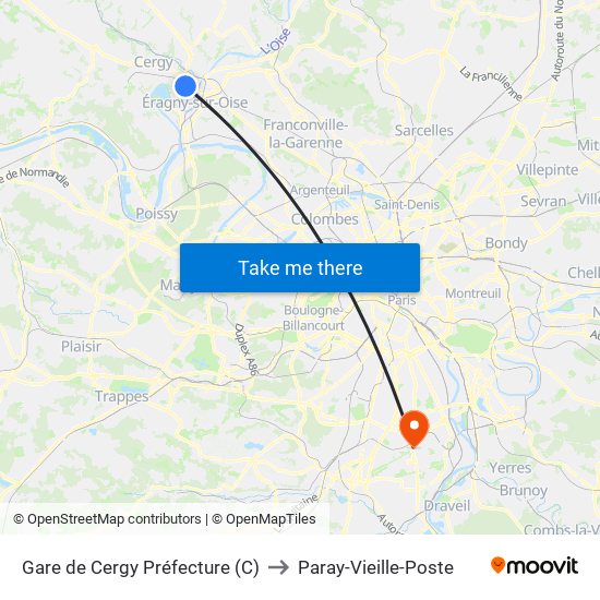 Gare de Cergy Préfecture (C) to Paray-Vieille-Poste map
