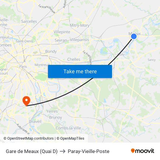 Gare de Meaux (Quai D) to Paray-Vieille-Poste map