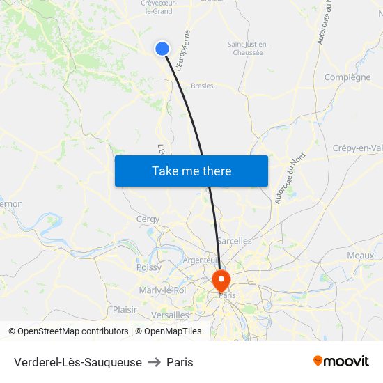 Verderel-Lès-Sauqueuse to Paris map