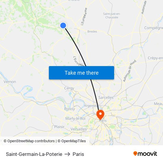 Saint-Germain-La-Poterie to Paris map
