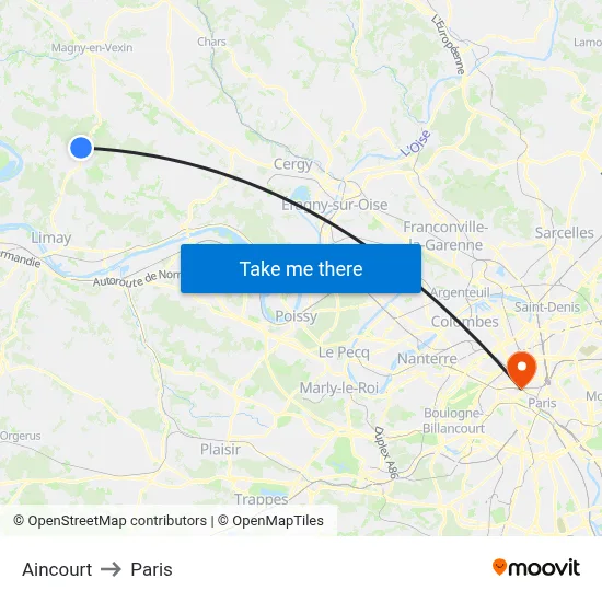 Aincourt to Paris map