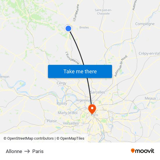 Allonne to Paris map