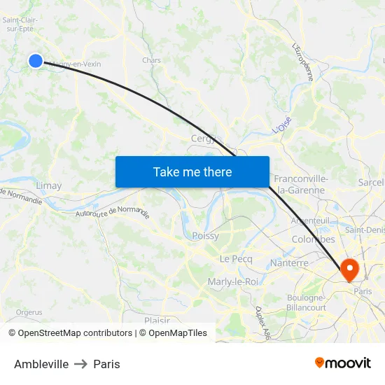 Ambleville to Paris map