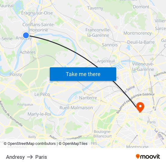 Andresy to Paris map