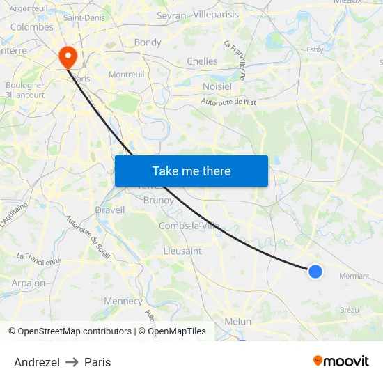 Andrezel to Paris map