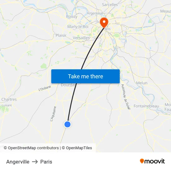Angerville to Paris map