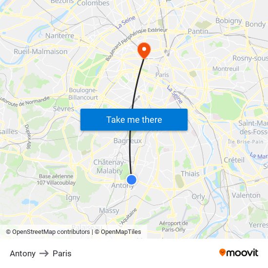 Antony to Paris map