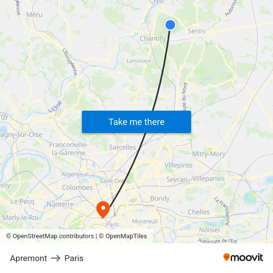 Apremont to Paris map