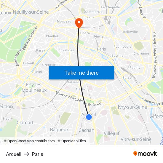 Arcueil to Paris map