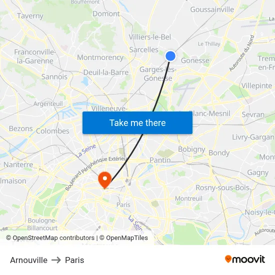 Arnouville to Paris map