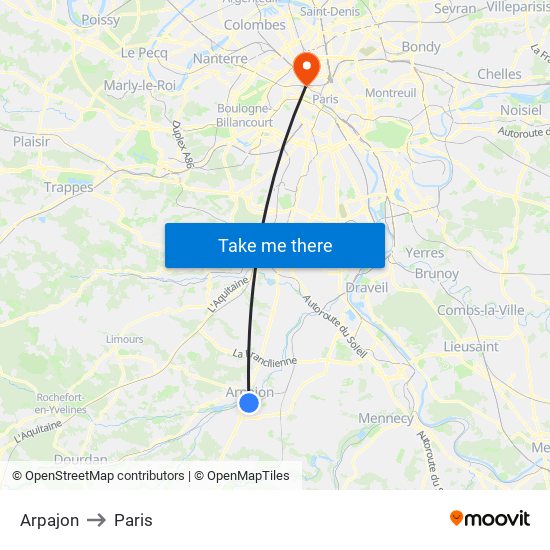 Arpajon to Paris map