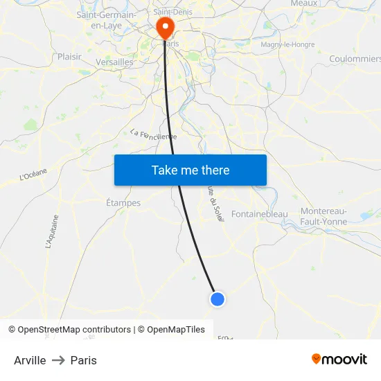 Arville to Paris map