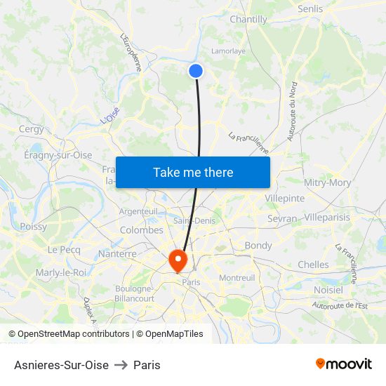 Asnieres-Sur-Oise to Paris map