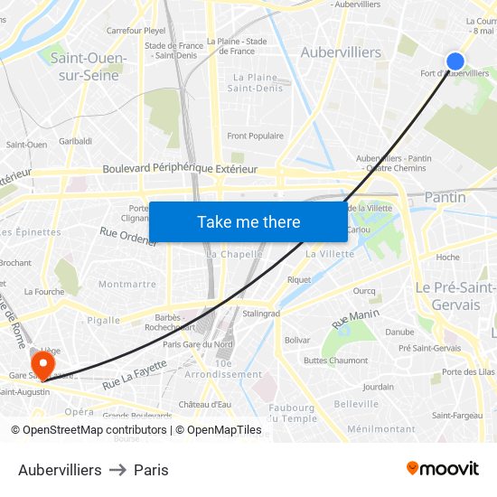 Aubervilliers to Paris map