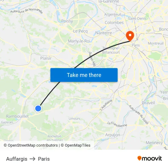 Auffargis to Paris map