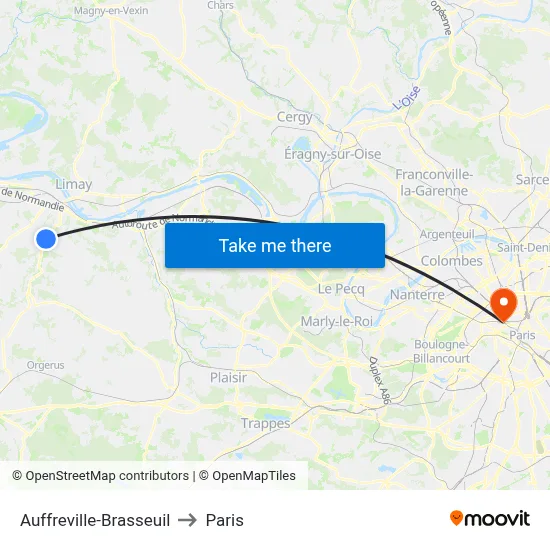 Auffreville-Brasseuil to Paris map