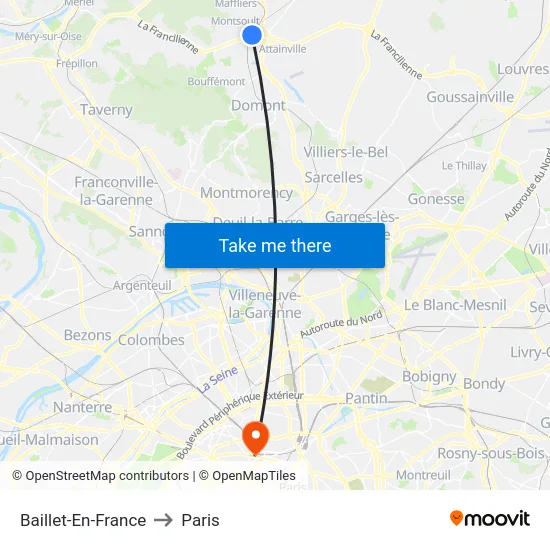 Baillet-En-France to Paris map