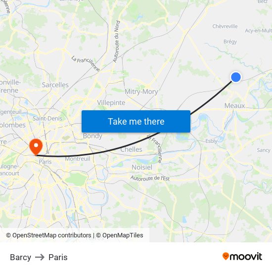 Barcy to Paris map