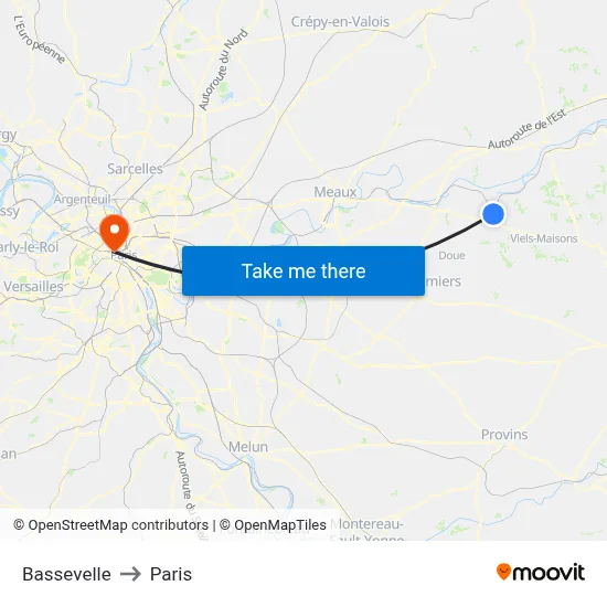 Bassevelle to Paris map