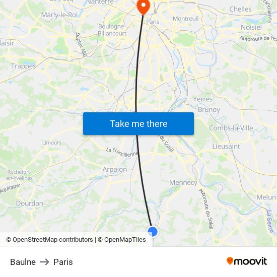 Baulne to Paris map