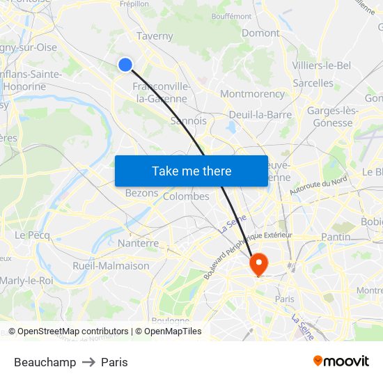 Beauchamp to Paris map