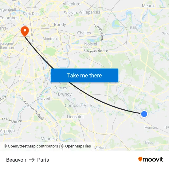 Beauvoir to Paris map