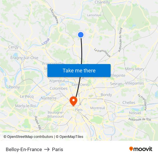 Belloy-En-France to Paris map