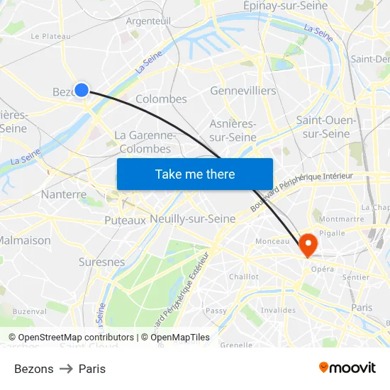 Bezons to Paris map