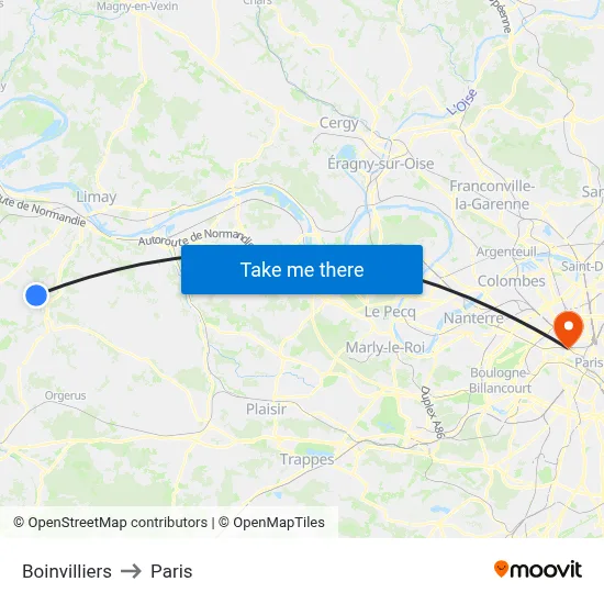 Boinvilliers to Paris map
