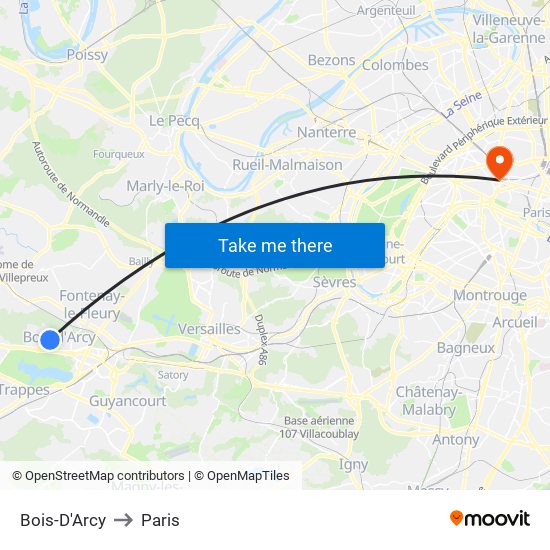 Bois-D'Arcy to Paris map