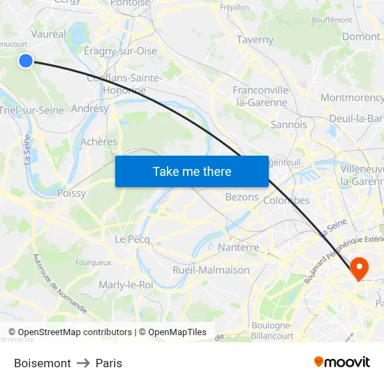 Boisemont to Paris map