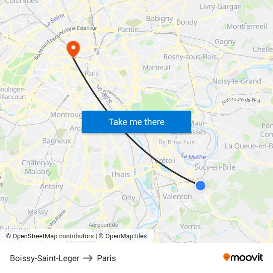 Boissy-Saint-Leger to Paris map