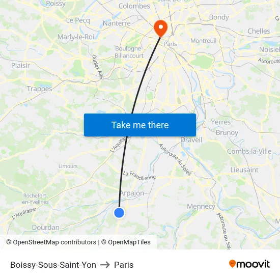 Boissy-Sous-Saint-Yon to Paris map