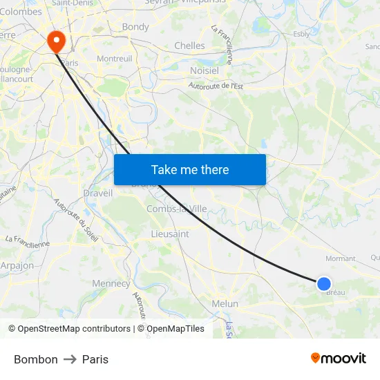 Bombon to Paris map