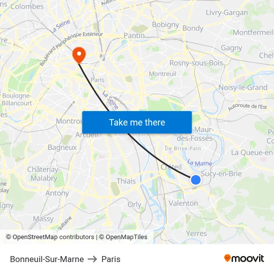 Bonneuil-Sur-Marne to Paris map