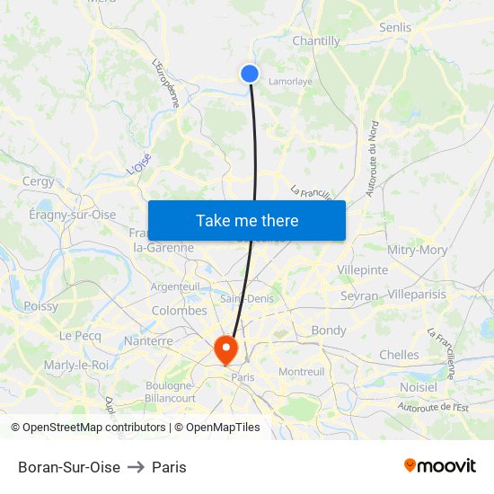 Boran-Sur-Oise to Paris map