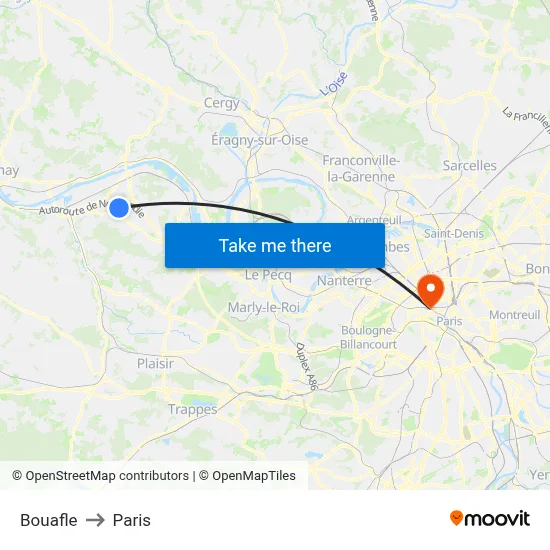 Bouafle to Paris map