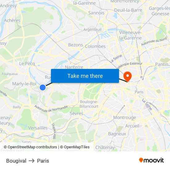 Bougival to Paris map