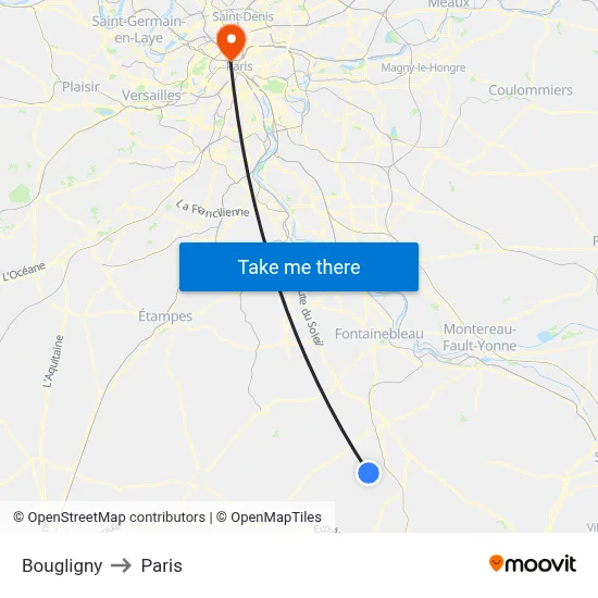 Bougligny to Paris map