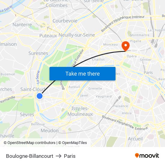 Boulogne-Billancourt to Paris map