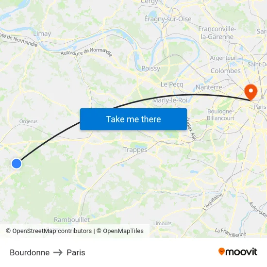 Bourdonne to Paris map