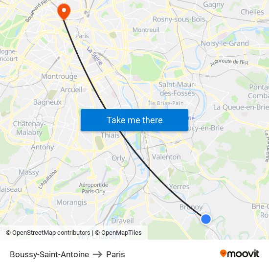 Boussy-Saint-Antoine to Paris map