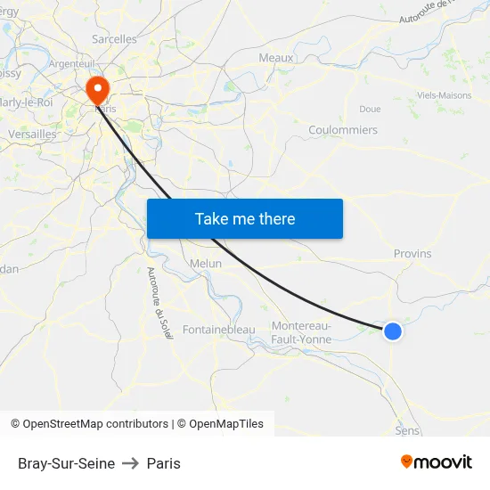 Bray-Sur-Seine to Paris map